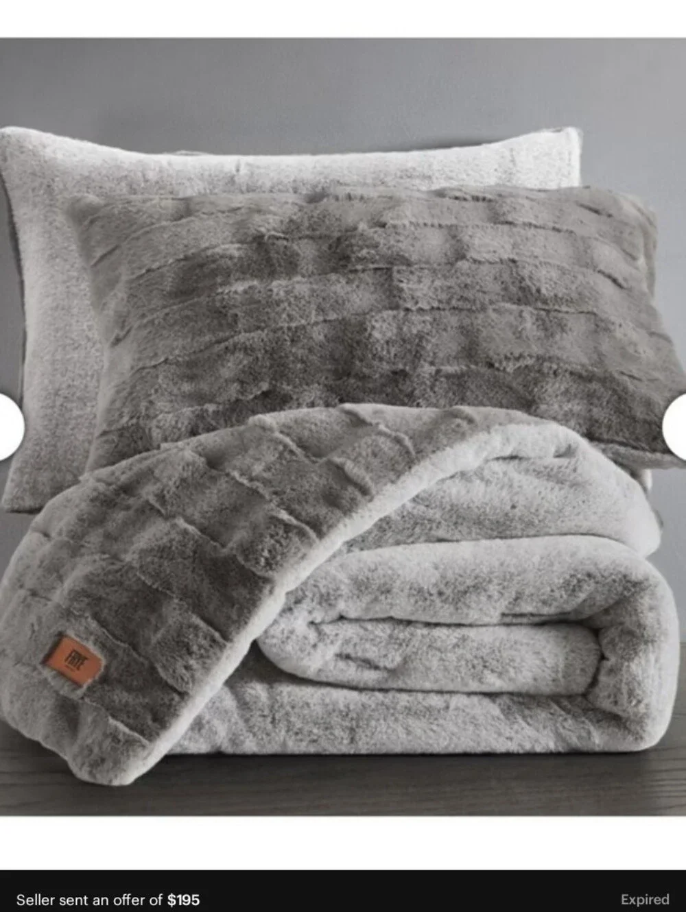 Frye Faux Rabbit Fur Comforter Set 3pc 930 GSM King Oversized NEW